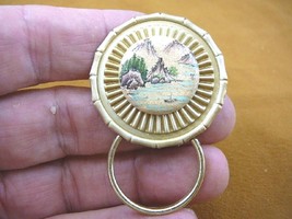 (E-862) painted Mountain scene round brass Eyeglass pin pendant ID badge holder - £17.11 GBP