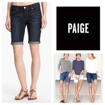 NWT PAIGE Premium Denim 27 Bermuda shorts stretch dark wash cuffed rolle... - £47.01 GBP