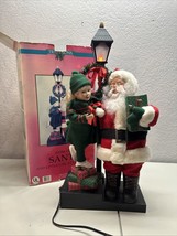 Vintage Traditions Christmas Animated Santa &amp; Little Girl at Lamp Post SEE VIDEO - $84.14