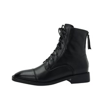Women&#39;s Boots Elegant All-Match Genuine Leather Shoes Square Toe Zipper Fash - £152.76 GBP