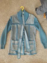 VTG 1980&#39;s 70&#39;s Women&#39;s Suede n Knit Jacket Leather Blue Teal Acrylic Boho S   - £44.65 GBP