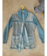 VTG 1980&#39;s 70&#39;s Women&#39;s Suede n Knit Jacket Leather Blue Teal Acrylic Bo... - £45.03 GBP