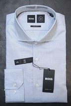 HUGO BOSS Homme Joe Coupe Standard Bleu Pur Confort Coton Robe Chemise 4... - $68.59