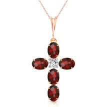 14K Solid Gold Diamond Cross Necklace 1.88 ctw Natural Garnet January Birthstone - £393.06 GBP