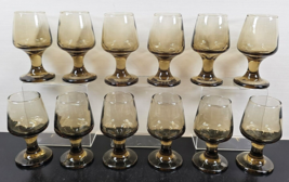 12 Libbey Tawny Accent Cordial Glasses Set Vintage Small Brown Stemware ... - $88.77