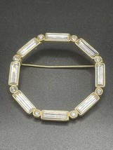 Vintage MONET Rhinestone Brooch Ocotgon Gold Tone Baguette 1.50inch Ladies 8.6g - £25.14 GBP