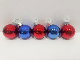 Patriotic 4th of July Red Blue MINI Glass Ornaments Red Green 1&quot; Set of 5 - £7.94 GBP