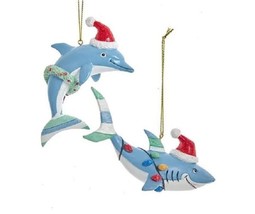 Kurt  Adler Whimsical Dolphin and Shark in Santa Hats Christmas Ornaments Set - £9.84 GBP