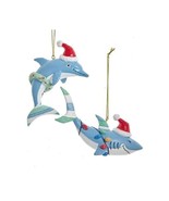 Kurt  Adler Whimsical Dolphin and Shark in Santa Hats Christmas Ornament... - £9.77 GBP