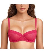 DOBREVA Women&#39;s 40F 40DDD Sexy Lace Bra Underwire Balconette Unlined Ros... - $370.49 MXN