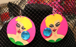 Artisan New 80s Retro Blonde Girl Face Hot Pink New Wave Punk Wood Earrings - £19.75 GBP
