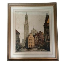Alfred Van Neste Cathedral Antwerp Pencil Signed Colored Etching Framed Numbered - £175.88 GBP