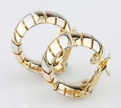 Cartier Gas Pipe Style 18k Gold Tri-Color Clip Hoop Earrings Circa 1990  - £6,505.26 GBP