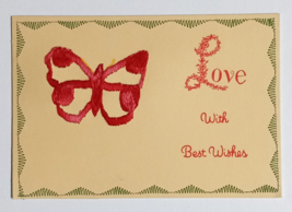 Embroidered Love with Best Wishes Red Butterfly Novelty Postcard Greetings - $6.99