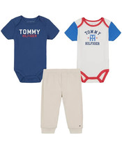 TOMMY HILFIGER Baby Boys Colorblock Bodysuits and Pants, 3 Piece Set 0-3M - £19.89 GBP