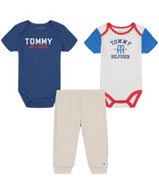 TOMMY HILFIGER Baby Boys Colorblock Bodysuits and Pants, 3 Piece Set 0-3M - £18.86 GBP