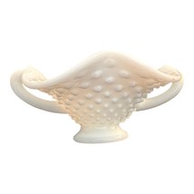 Vintage Fenton? White Milk Glass Hobnail Ruffled Double Handle Candy Dish Compot - $14.84
