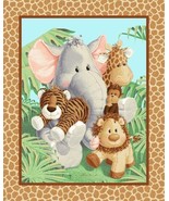 36&quot; X 44&quot; Panel Jungle Babies Nursery Safari Animals Cotton Fabric Panel... - £8.97 GBP