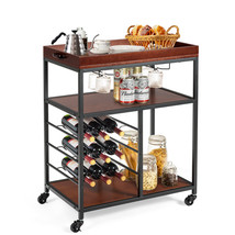 Costway 3 Tier Bar Serving Cart Rolling Kitchen Island Utility Beverage Trolley - £78.95 GBP