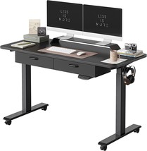 FEZIBO Adjustable Height Electric Standing Desk with Double Drawer, 55 x 24 - £265.17 GBP