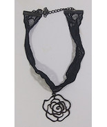 Rose Necklace Vintage Black Lace Floral Choker 6in 1990s 2000s Retro Gothic - $14.99