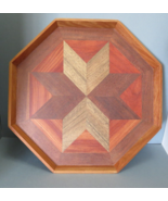 Large Hexagon Wooden Tray Multi Stained Inlaid Design 4.5&quot;  Made in Phil... - $54.94