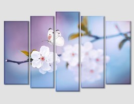 White Butterfly Macro Photo Blossoming Cherry Canvas Print Flowers Canvas Art Fl - £36.80 GBP