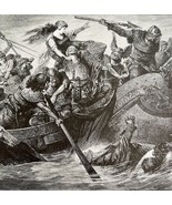 A Norse Viking Raid Under Olaf Woodcut Print Victorian 1894 Art DWT2 - $39.99