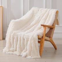 Fluffy Cozy Plush Comfy Microfiber Fleece Blankets For Couch Sofa Bedroom, Cream - £28.73 GBP