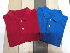 Men&#39;s Polo Shirt American Eagle Outfitters 2XL XLT Blue Red 2pc Lot Prep... - £19.51 GBP