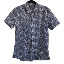TWENTYMETRICTONS Mens Shirt Blue Floral Print Trim Fit Button Up Short S... - $9.59