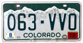 Colorado License Plate- 063-VVO -Green White Mountain-Stickers-Expired 8/19 - $7.50