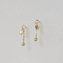 9ct Solid Gold Star Globe Chain Stud Earrings Handmade - ball, dangle, 9K Au375 - £56.13 GBP