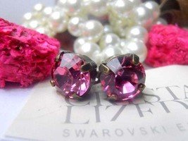 Rose Petal, 10mm, Swarovski Crystal Studs, Post Earrings, Chatons, Antique Brass - £15.98 GBP