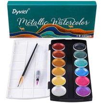 Glitter Metallic Watercolor Set - 12 Assorted Colors, Portable Box With Water Br - £25.16 GBP