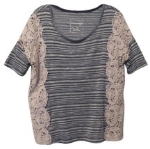 WE THE FREE Blue Striped Lace Overlay Trim Knit Top Size S Oversized Free People - £11.76 GBP