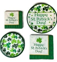 St Patrick&#39;s Day Shamrock Party Pack Paper Plates Napkins Serves 16 - £20.55 GBP