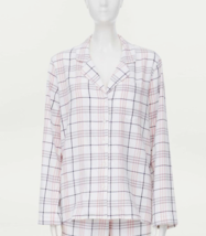 Loft Pajama Top Flannel White Pink Button Up Long Sleeve Collared Sz Small S NEW - $18.00