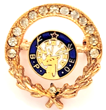 BPOE Elks Clock Laurel Wreath Fraternal Clear Rhinestones Gold Tone Enam... - $19.99