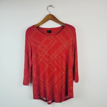 JM Collection Womens Large New Red Amore Chain Print 3/4 Sleeve Top NWT R36 - £15.34 GBP