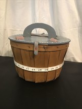 Vintage Handmade Sewing Basket Wooden Vegetable Bucket, Handle Lined, Decorated - £11.86 GBP