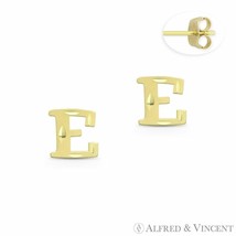 Initial Letter &quot;E&quot; Petite Baby Stud 14k Yellow Gold Stamping Push-Back Earrings - £53.33 GBP