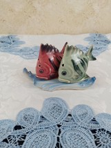 Vintage Tropical Fish Salt &amp; Pepper Shakers on a Wave Plate Made in Japan - $18.55