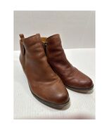 Lucky Brand Basel Boots Side Zip Ankle Bootie Brown Leather Low Heel Wom... - $499.72 MXN