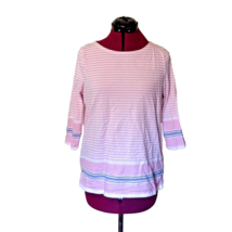 T by Talbots Knit Top Multicolor Women Side Split Sz Medium Petite 3/4 Sleeve - £12.58 GBP