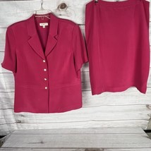 Amanda Smith Women&#39;s Size 16 Magenta Pink 100% Silk Skirt Suit Short Sleeve - £19.74 GBP