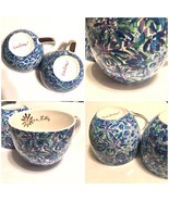 2 Lilly Pulitzer Ceramic Coffee Cup Mug Retired Print Blue Green Lavende... - $27.00