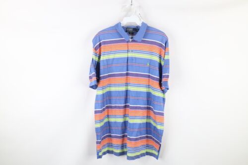 Primary image for Vintage Ralph Lauren Mens Large Faded Rainbow Striped Collared Golf Polo Shirt