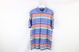 Vintage Ralph Lauren Mens Large Faded Rainbow Striped Collared Golf Polo Shirt - £27.21 GBP