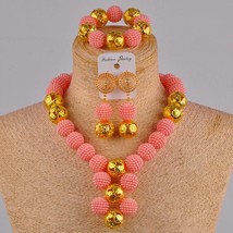 fuchsia pink costume necklace african jewelry set simulated pearl nigerian weddi - £20.16 GBP
